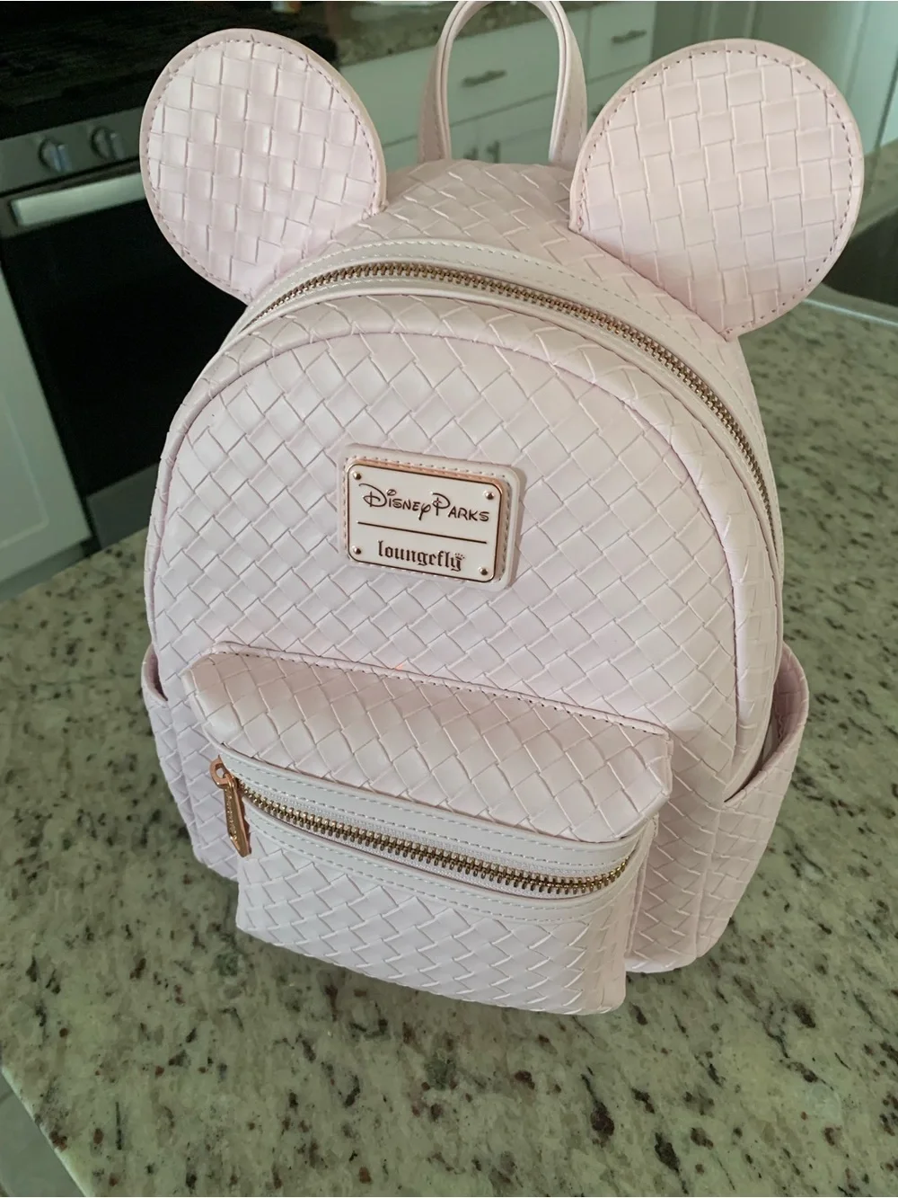Loungefly Light Pink Woven Mini Backpack with Ear Accents